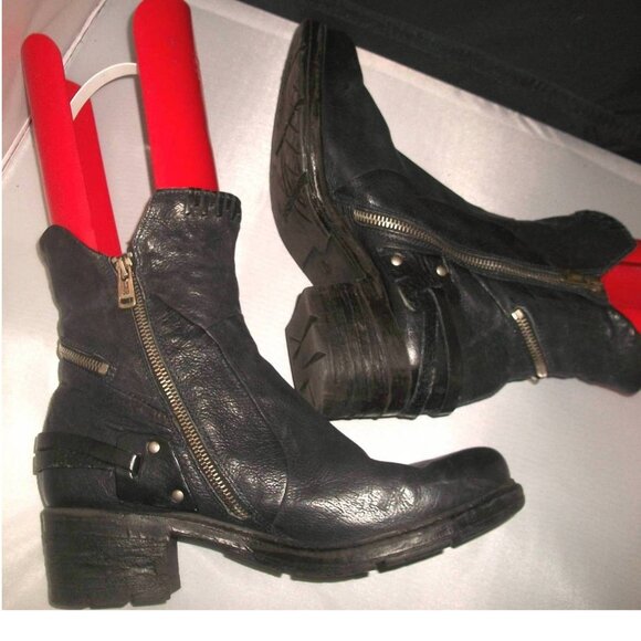 A.S.98 Black-Leather Moto-Style Harness Boots Handmade in Italy 42/10.5M $395 - Picture 2 of 13